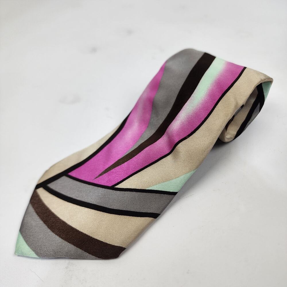 Vtg Gianni Versace Tie Pink Beige Abstract Retro Geometric Artsy 61 x 3.75” Silk